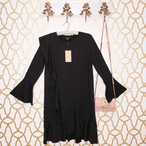 NWT Halogen Black Ruffle Bell Sleeve LBD Dress